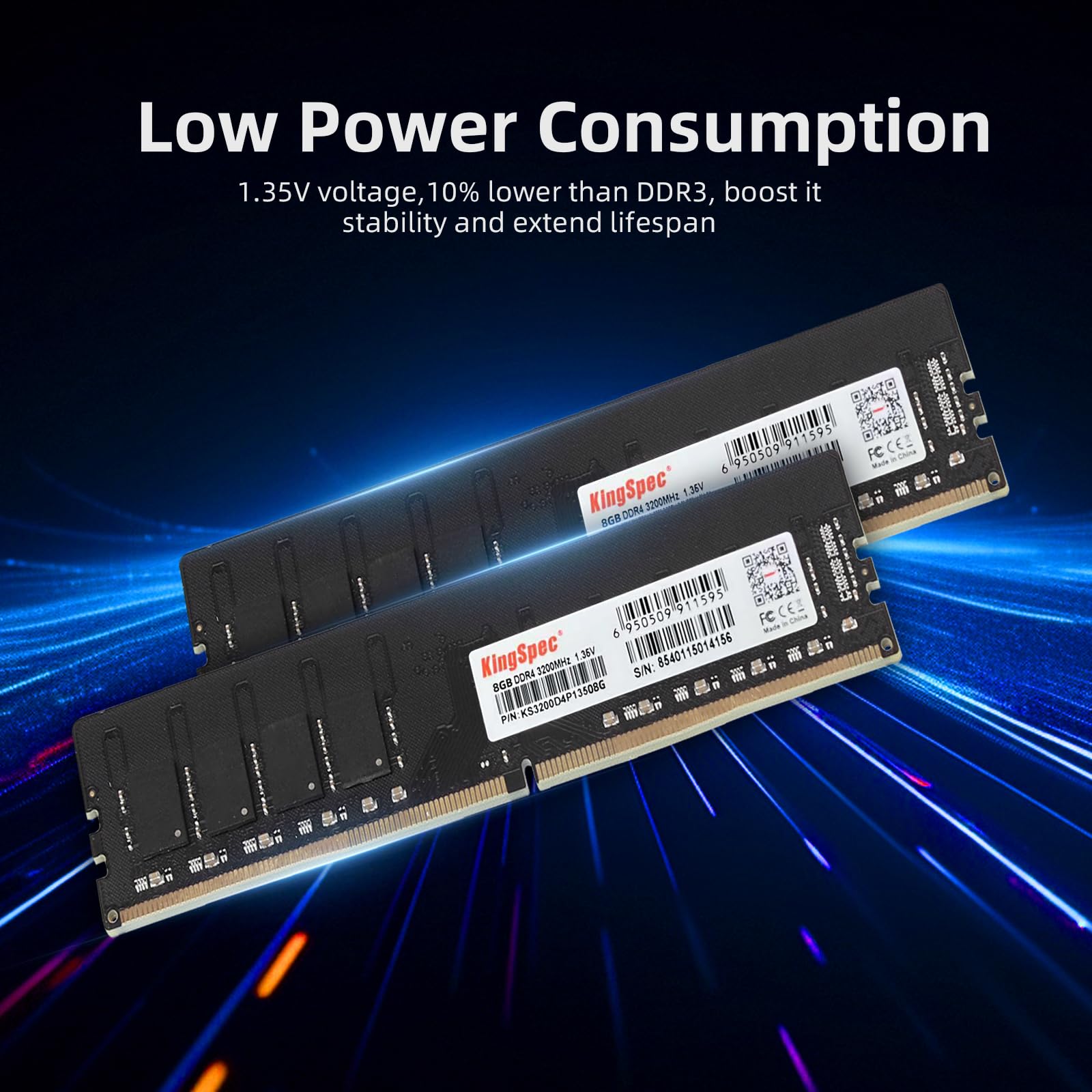 KingSpec 16GB (2x8GB) DDR4 RAM 3200MHz for Desktop - Plug-and-Play